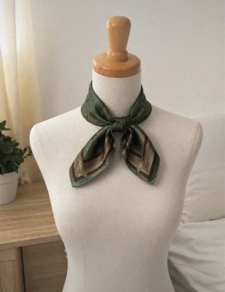 Luxury Mulberry Silk Square Scarf Green Elegant Neck &amp; Hair Accessory