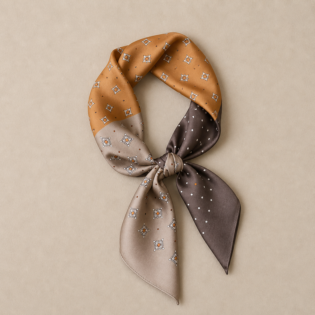 Luxury Silk Square Scarf – Caramel Elegant Neck &amp; Hair Accessory