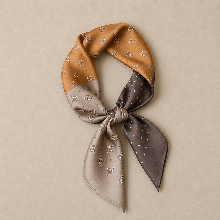 Luxury Silk Square Scarf – Caramel Elegant Neck &amp; Hair Accessory