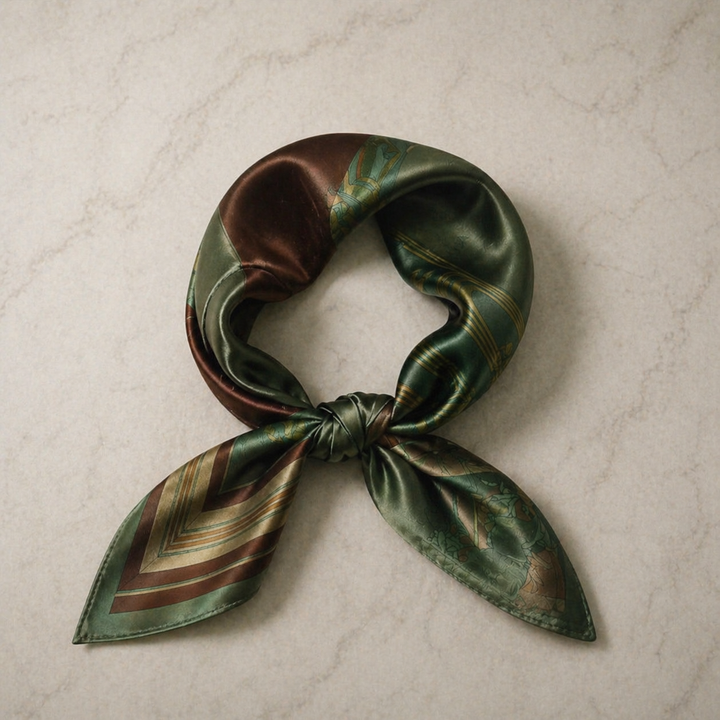 Luxury Mulberry Silk Square Scarf Green Elegant Neck &amp; Hair Accessory