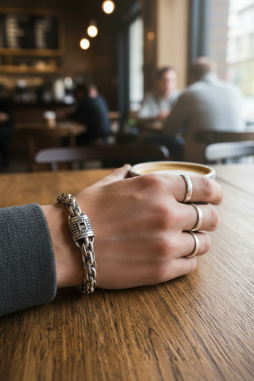 Men’s Byzantine Chain Bracelet – 12mm Thick, 23cm Heavy Silver-Tone Statement Bracelet