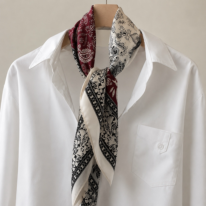 Luxury Mulberry Silk Square Scarf – Floral Elegant Neck &amp; Hair Accessory
