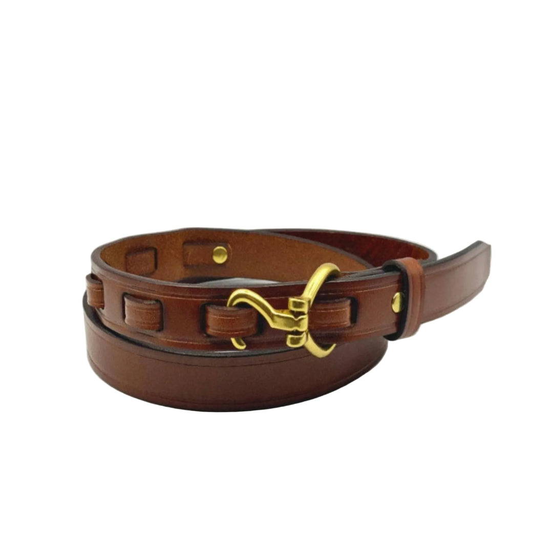 Brown Real Leather Belt  41” (104 cm) Handmade with Gold Copper Buckle
