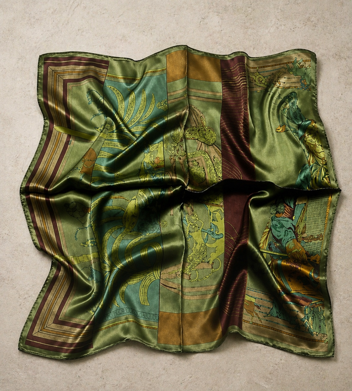 Luxury Mulberry Silk Square Scarf Green Elegant Neck &amp; Hair Accessory