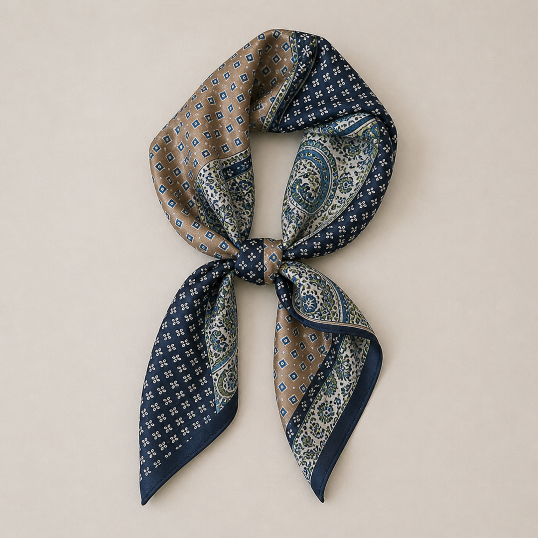 Luxury Silk Square Scarf – Geometric Elegant Neck &amp; Hair Accessory