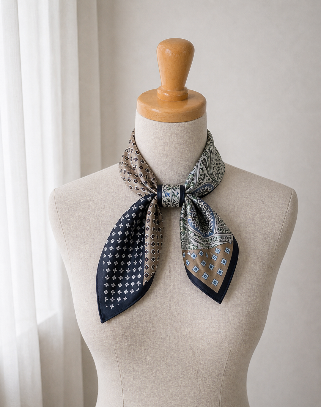 Luxury Silk Square Scarf – Geometric Elegant Neck &amp; Hair Accessory