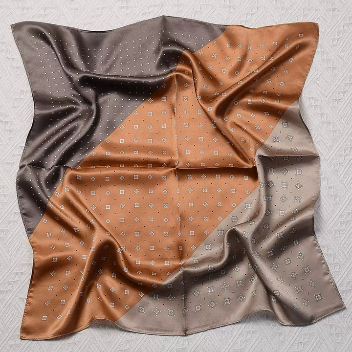 Luxury Silk Square Scarf – Caramel Elegant Neck &amp; Hair Accessory