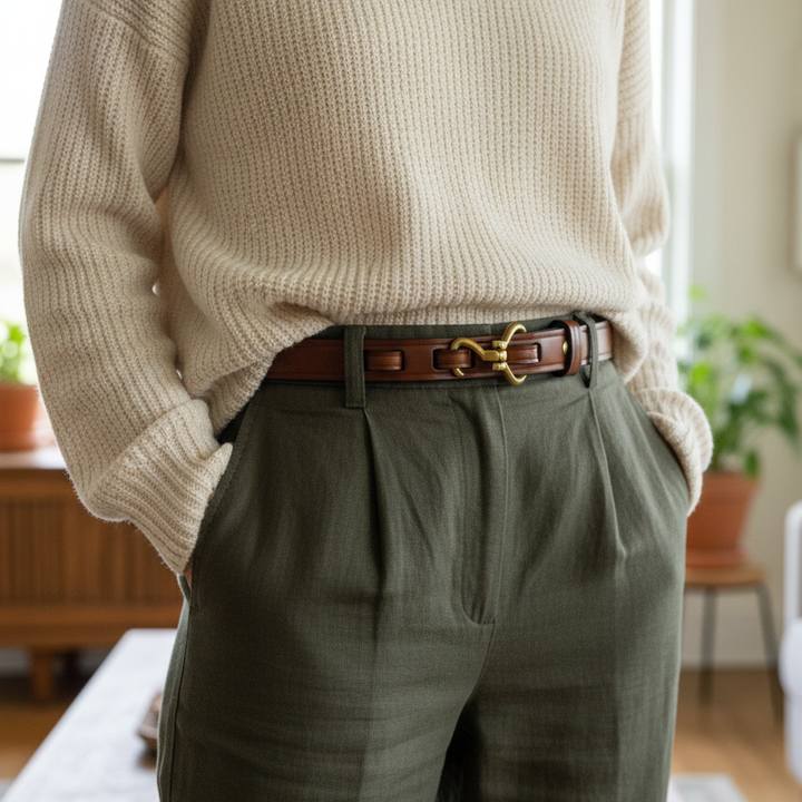 Brown Real Leather Belt  41” (104 cm) Handmade with Gold Copper Buckle