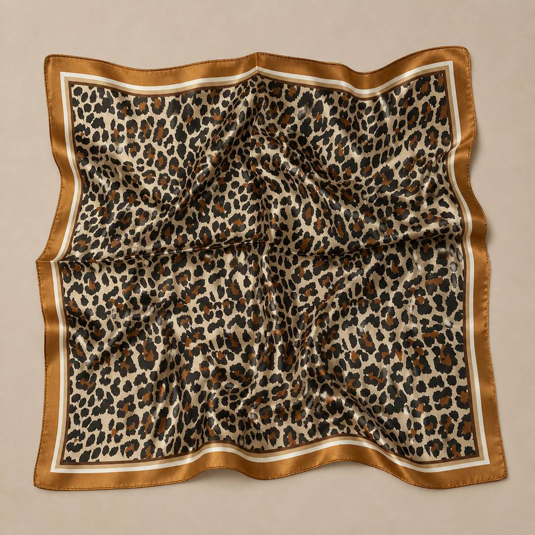 Premium Silk Square Scarf – Leopard Classic Elegant Styling Piece
