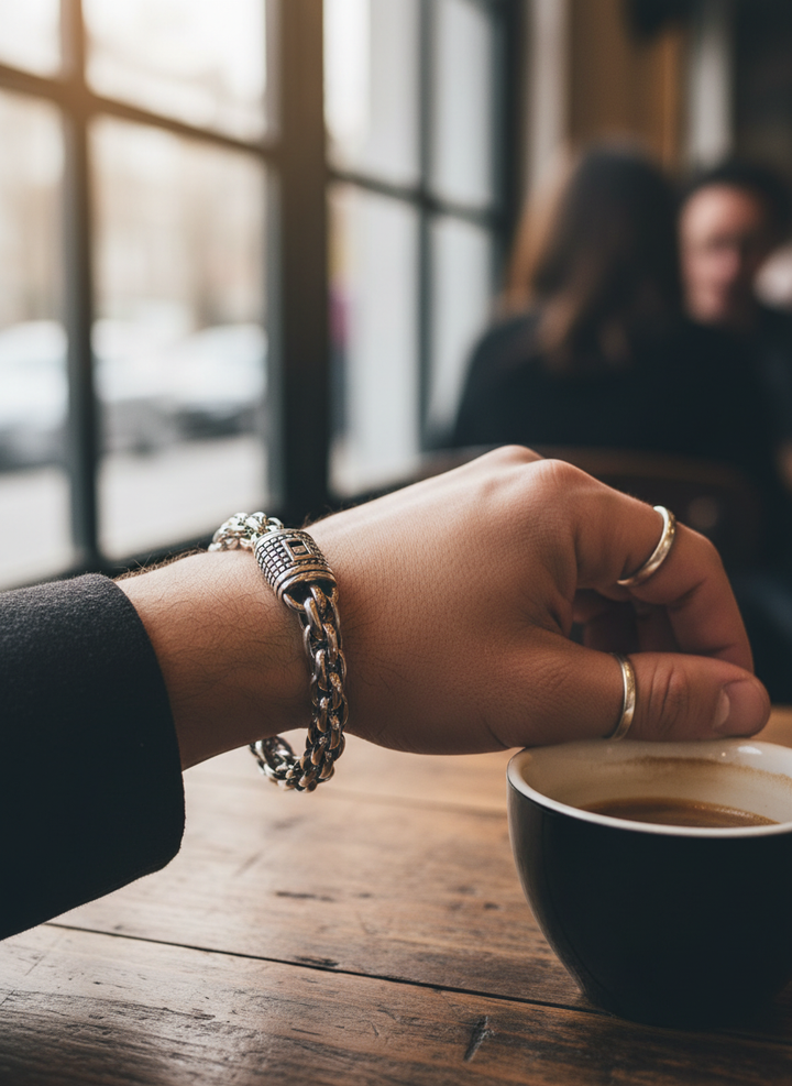 Men’s Byzantine Chain Bracelet – 12mm Thick, 23cm Heavy Silver-Tone Statement Bracelet