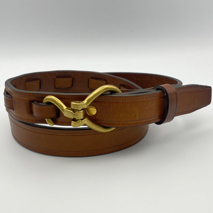 Brown Real Leather Belt  41” (104 cm) Handmade with Gold Copper Buckle