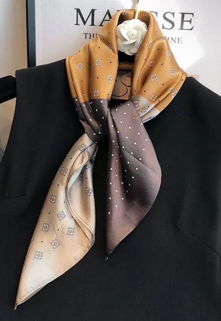 Luxury Silk Square Scarf – Caramel Elegant Neck &amp; Hair Accessory