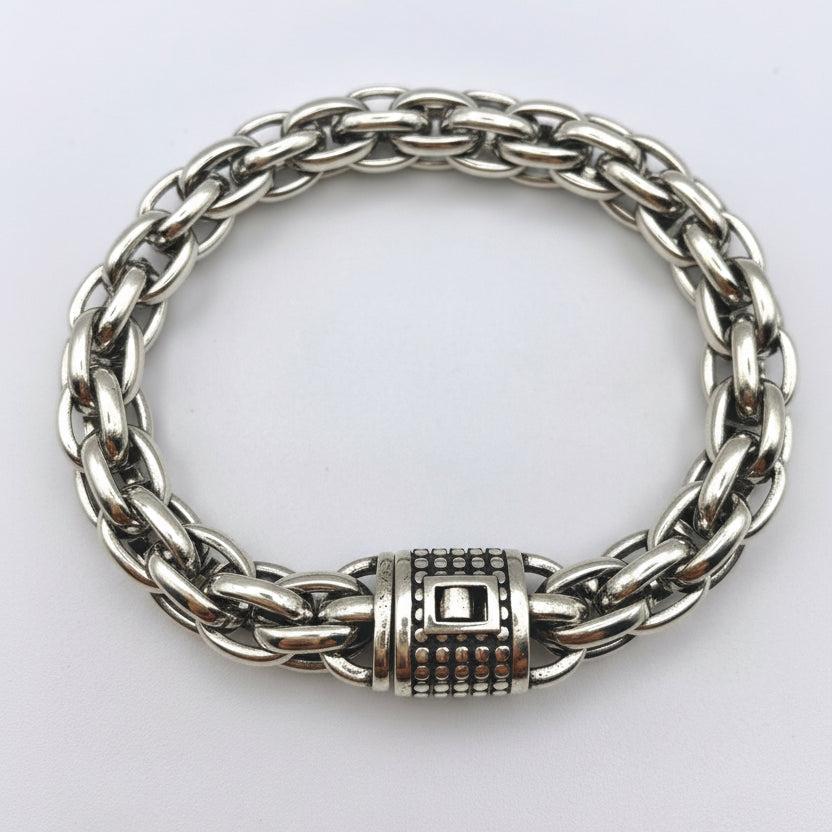 Men’s Byzantine Chain Bracelet – 12mm Thick, 23cm Heavy Silver-Tone Statement Bracelet