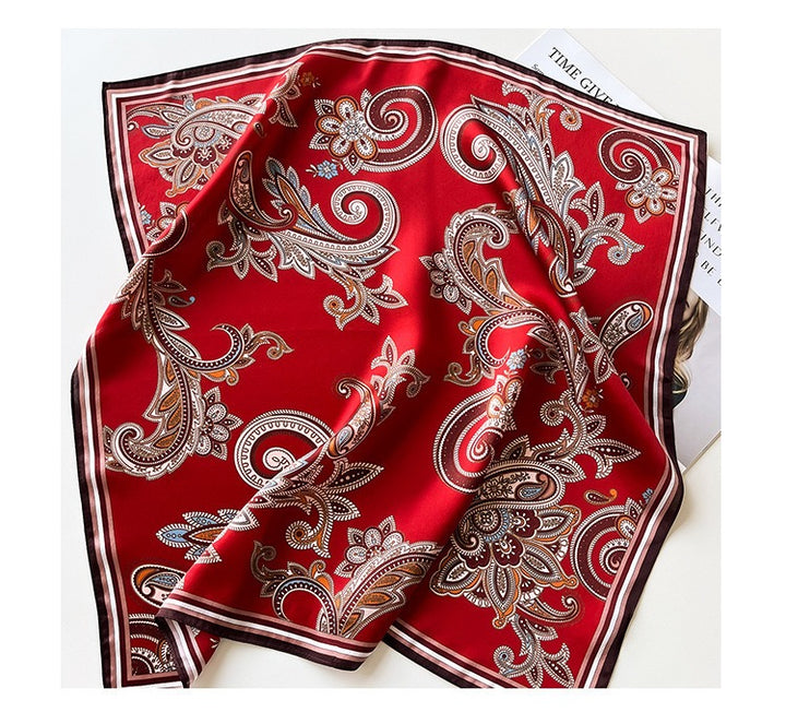 Luxury Silk Square Scarf – Red Paisley Elegant Neck &amp; Hair Accessory