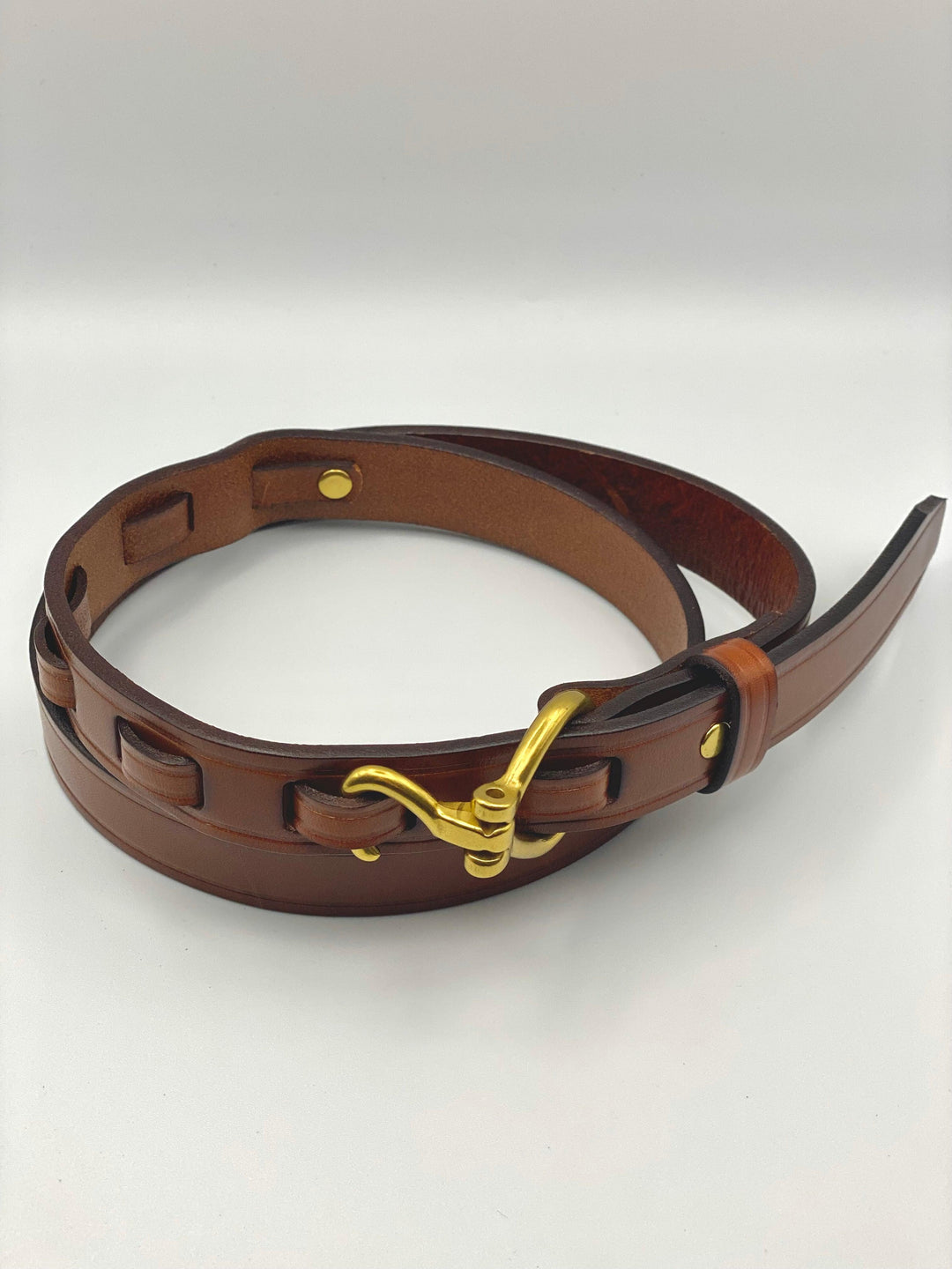 Brown Real Leather Belt  41” (104 cm) Handmade with Gold Copper Buckle