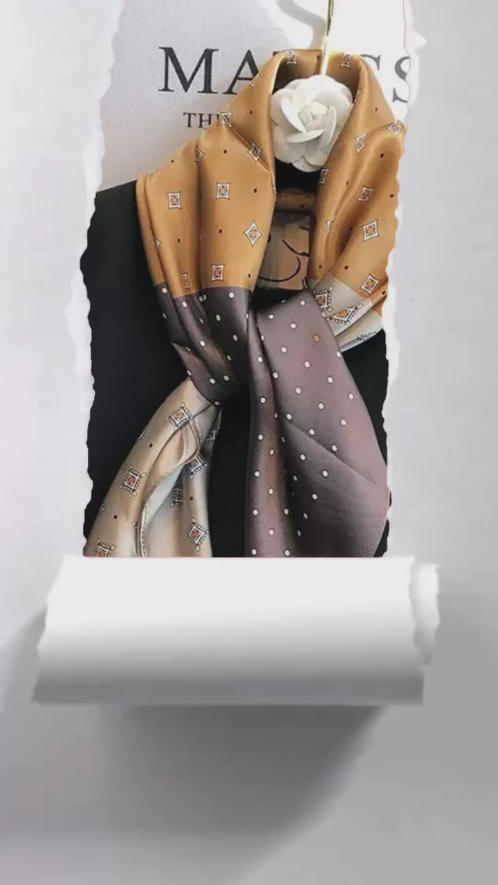 Luxury Silk Square Scarf – Caramel Elegant Neck &amp; Hair Accessory